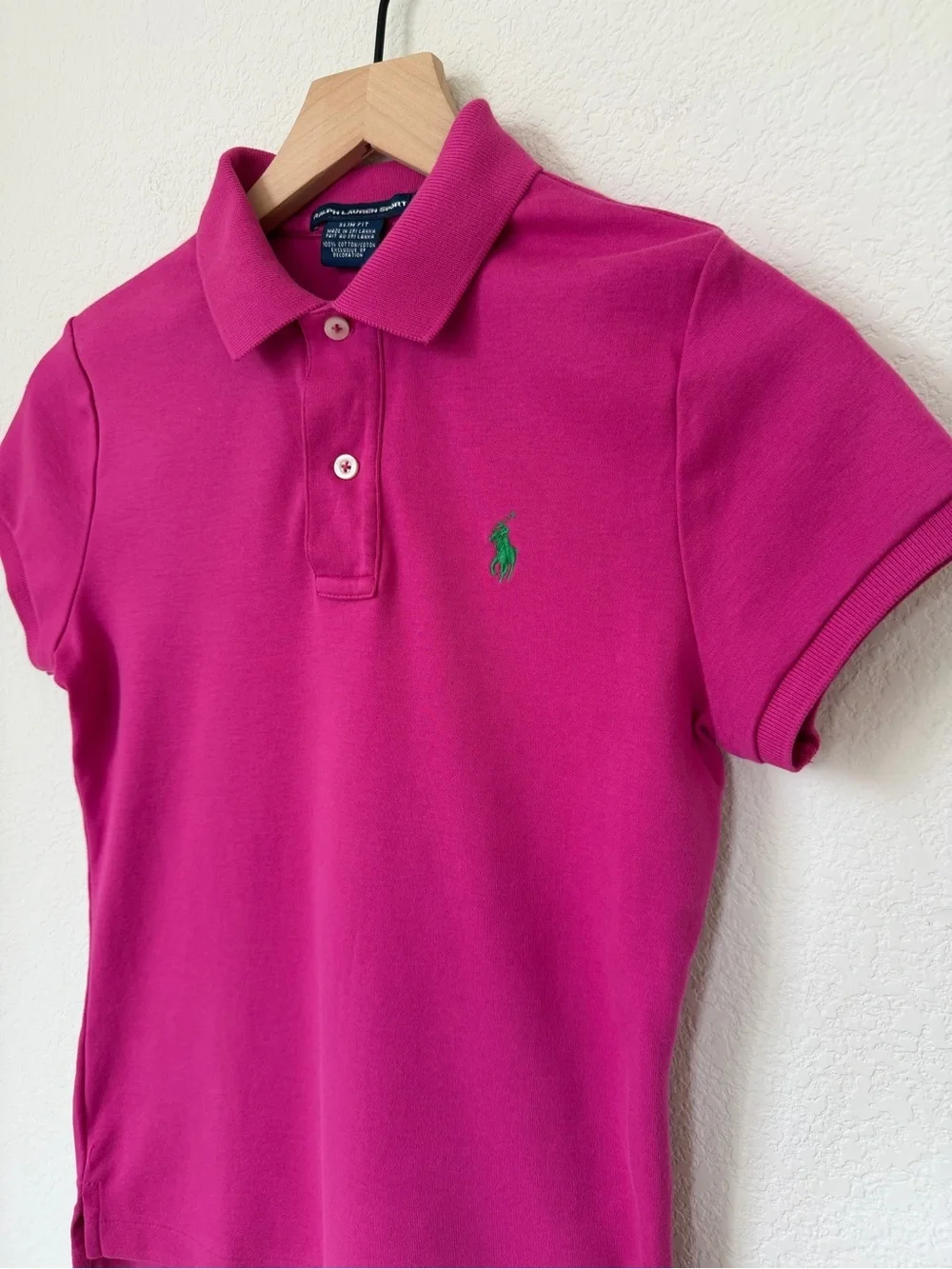 Ralph Lauren Sport Girls Bright Fuchsia Polo with Green Pony Small